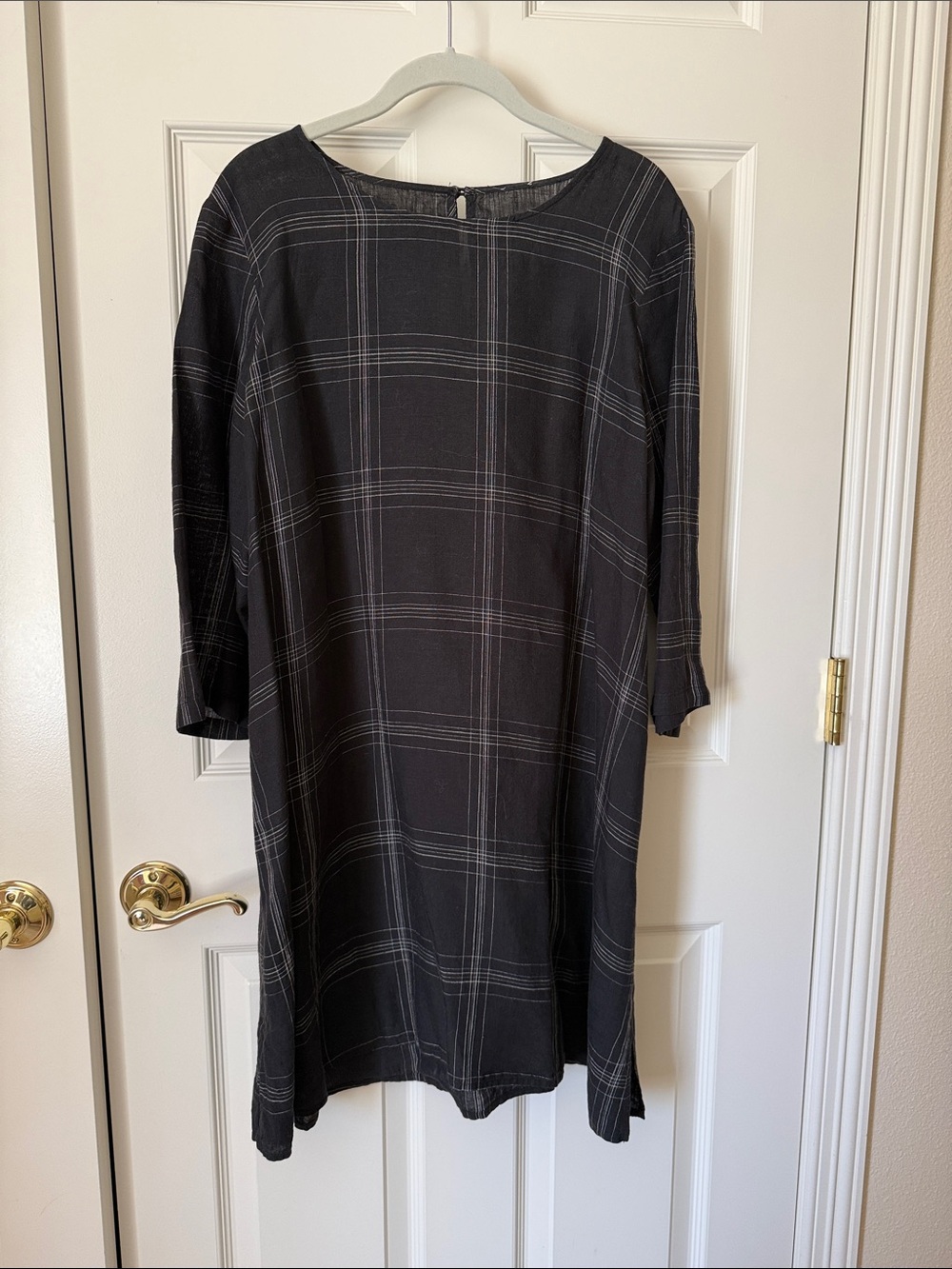 100% organic linen Black Plaid Shift Dress